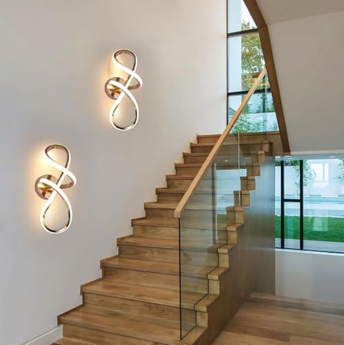 Image of Groeien Modern 3 Color LED Wall Sconce Infinity Curve Wall Light for Bedroom Living Room Corridor Lighting Fixtures Wall Mount(Warm+Natural+Coolwhite)(Infinity Curve)