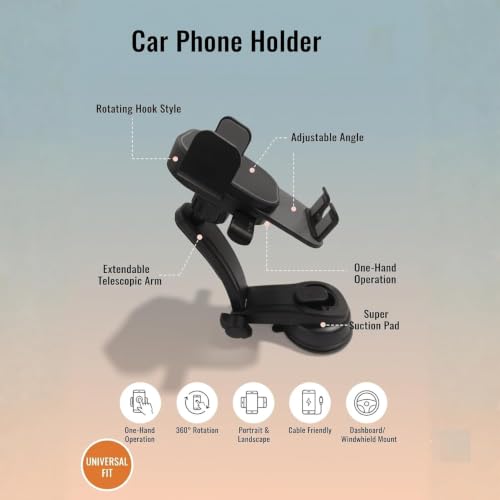Image of Fugetek Smart Gel Suction Cup Car Mobile Holder for Dashboard | Premium shockproof car mount with reusable smart gel suction base, 360 waterfall neck & quick one-hand release.