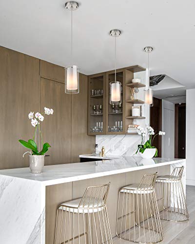 AKEZON Modern Glass Pendant Light 2 Pack, Adjustable Hanging Pendant Lighting Kitchen Lights Island Dining Room Bathroom Bar, Brushed Nickel Finish - Image 2