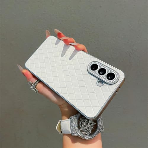 Coque Samsung A55 5G en cuir or brillant à motif quadrillé chic - 3