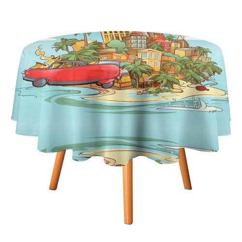 Nappe ronde imprimée Cuba en tissu infroissable pour table - 2