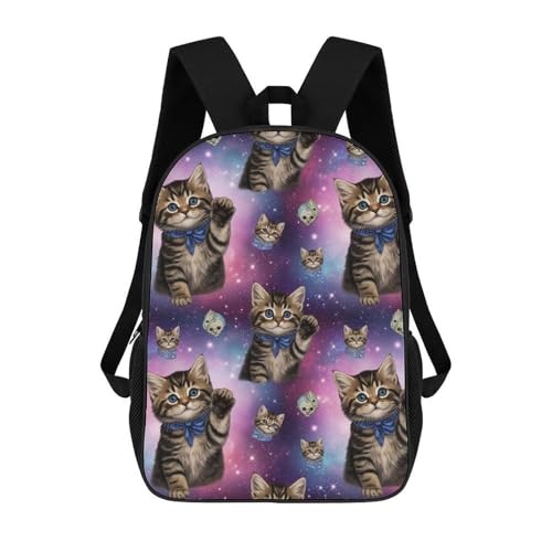 Durable Heavy-Duty Camping Backpack for Backpacking, Large Capacity Trekking Bag with Frame Support for Overnight Hikes & Wilderness, Galaxy Space Cat Bookbag