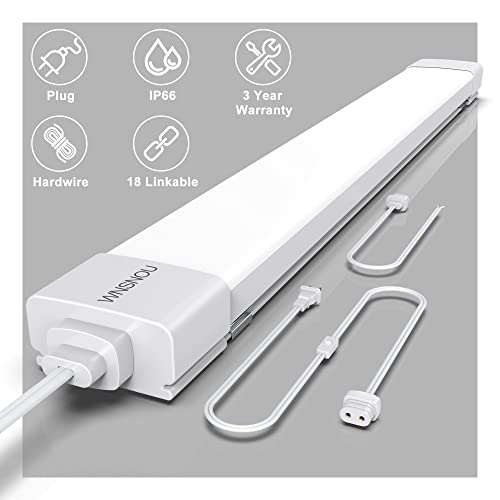LED Light Fixture with Plug, WNSNOU 2FT 18W Cabinet Light, 5000K Utility IP66 Waterproof and Linkable LED Tube Light, 2000LM LED Shop Light with NO/Off Switch, LED Ceiling/Closet Lights/Workshop