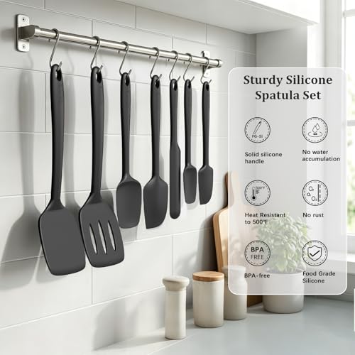 Image of Coukre Silicone Spatula Set of 7, BPA Free Food Grade Silicone Cooking Utensils, Heat Resistant Kitchen Tools for Nonstick Cookware, Dishwasher Safe Spatulas for Cooking and Baking(7,PureBlack)