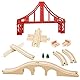 OrgMemory Eisenbahn Set, Hängebrücke, Holzeisenbahn Eisenbahnbrücke, Kreuzung, Stopp Track und Gebogene Gleise Kompatibel mit Anderer Marken