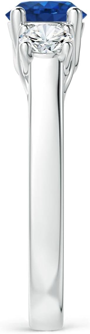 Angara Natural Blue Sapphire Ring for Women | Classic Round Sapphire and Diamond Three Stone Ring in 14K Solid Gold/Silver/Platinum | September Birthday, Anniversary, Gemstone Jewellery Gift