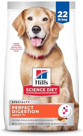 Hill's Science Diet Perfect Digestion, Senior Adult 7+, Digestive Support, Dry Dog Food, Chicken, Brown Rice, & Whole Oats, 22 lb Bag