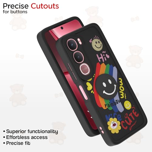 Image of Pikkme Back Cover for Vivo Y31 5G | Soft Silicone| Cute Rainbow Smile & 3D Cartoon Flower Design | Shockproof Raised Camera Protection Bumper Case (Black)