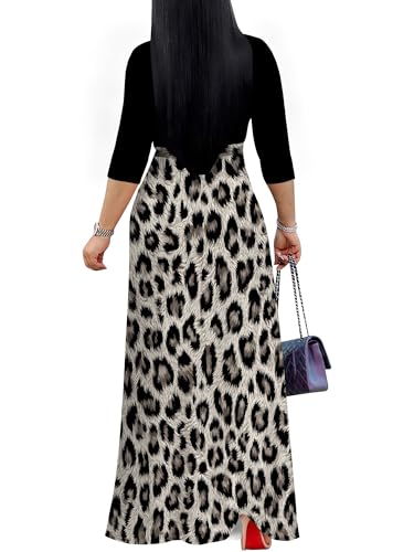 Image of Plus Size Maxi Dress for Women V Neck 3 /4 Sleeve Wrap Dress