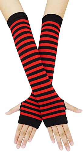Image of Women's Long Knitted Fingerless Gloves Thumbhole Stretch Arm Warmers | Stretchy soft knitted arm warmers for women, comfortable thumbhole design, ideal daily winter hand sleeve accessories