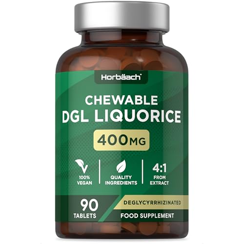 DGL Licorice Root Tablets 400mg | Chewable Tablets | High Strength Liquorice Root Extract | 90 Count | Suitable for Vegetarians & Vegans | by Horbaach