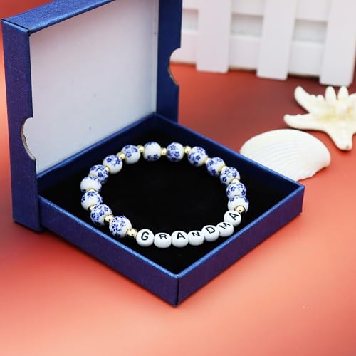 TTYY Blue White Beads Porcelain Bracelet GIGI NANA Birthday Gifts Vintage Stretch Bracelets Mother's Day for Mom and Grandma4