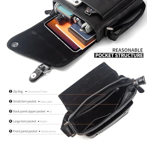 Image of Augus Leather Messenger Crossbody Shoulder Bag for Men, Fits 11.5 inch Tablet
