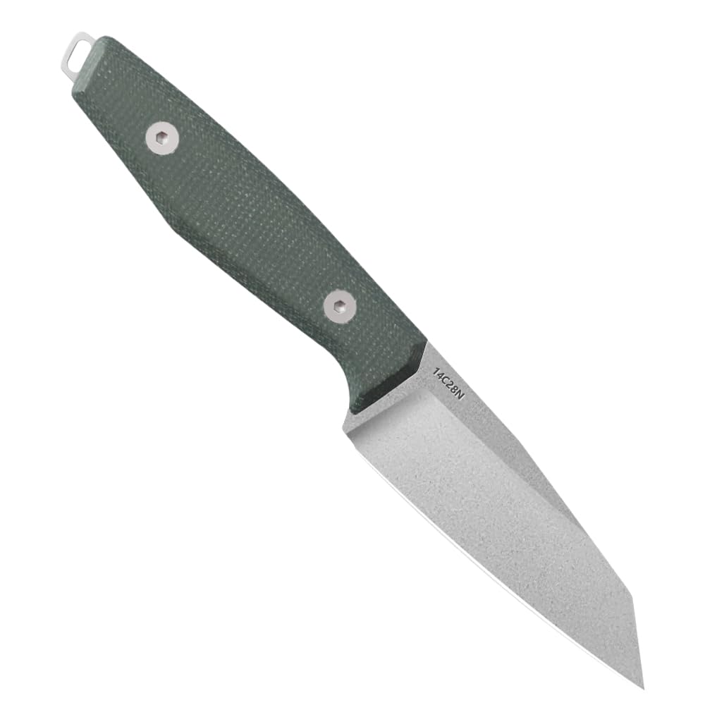 JEABROTHER 14C28N Stahl, feststehende Klinge (K-Scheide), geeignet für den täglichen Gebrauch, Outdoor, Camping, Angelmesser (Stonewashed flache Spitze)