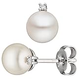 Jobo Damen-Ohrstecker aus 585 Weißgold mit Perlen und 2 Diamanten