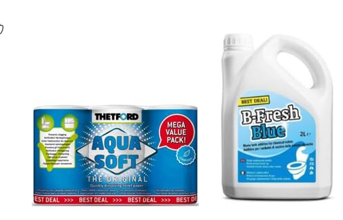 Aqua Soft Papel Higiénico, 6 Rollos, con B-Fresh Blue Líquido para WC, 2 litros, Kit de comodidad THETFORD