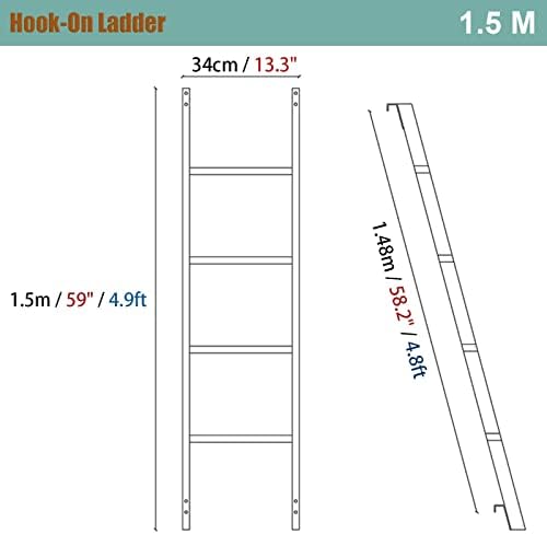 Metal Hook-Style Bunk Ladder for Adults & Kids - 116/130/140/150 cm Climbing Ladder for Motorhomes, Twin Loft & Dorm Beds, Supports 150kg, Color: G-S.