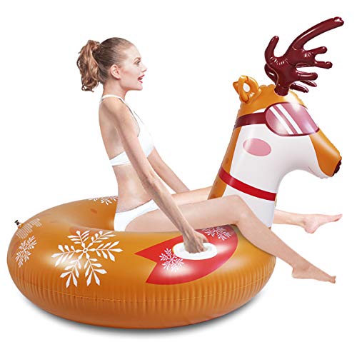 iFCOW Winter Snow Tube, Elch Form Aufblasbarer Schlitten Sommer Pool Float mit Griffgriffen für Erwachsene – Bild 7