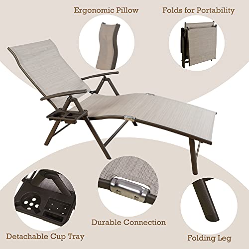 Kozyard Cozy Aluminum Beach Yard Pool Folding Reclining Adjustable Chaise Lounge Chair With Drink Holder Assembled. Weather Free(1 Pack, Beige) #TOP3