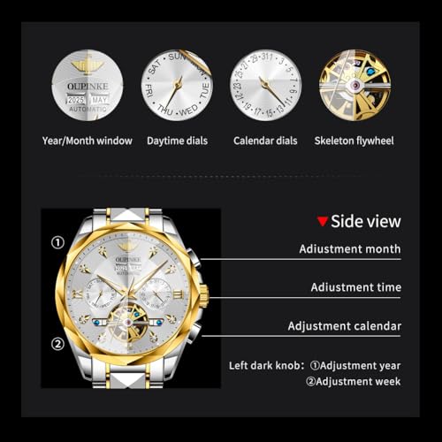 Image of OUPINKE Watch for Men Skeleton Self Winding Mechanical Automatic Luxury Dress Black Wrist Watch Waterproof Luminous Tungsten Sapphire Crystal