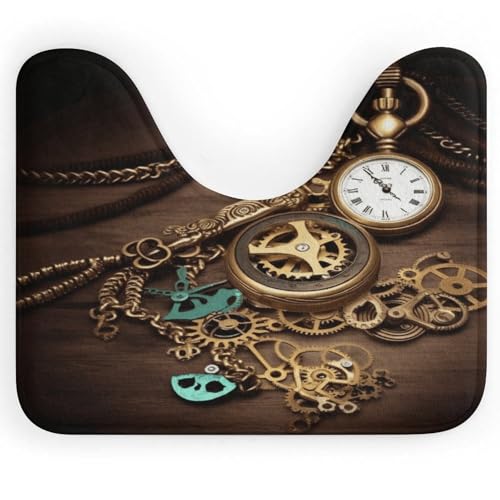 FekiLoot Steampunk Watches Keys and Chains Toilet Rug U-Shaped Toilet