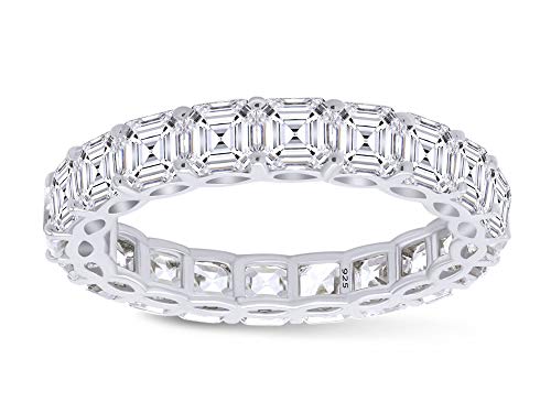 Asscher cut CZ band in white gold over silver