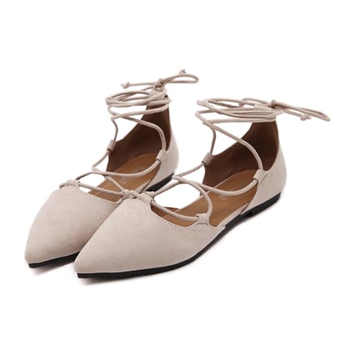 YIBLBOX Womens Sandal Pointy Toe Ankle Strap Wrap Ballet Flats Lace Up Wedding Party Sandals