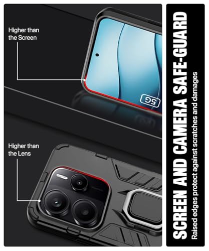 Image of WOW IMAGINE Shock Proof Back Case Mobile Cover for Redmi Note 14 SE 5G | Redmi Note 14 5G | Back Cover Case (Tough Armor | Hybrid PC + TPU | Ring Holder & in-Built Kickstand | Black)
