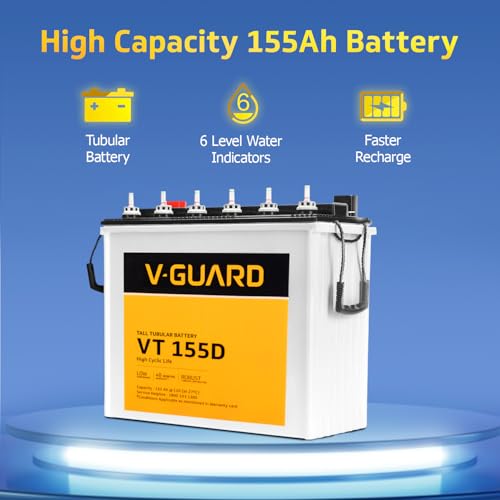 Image of V-Guard Solar Inverter & Battery Combo (1200 s IoT Sine Solar Inverter with Tall Tubular 150Ah Battery) for Home, Office & Shops