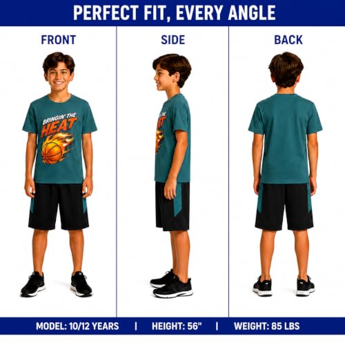 Image of Pro Athlete Boys Shorts Sets - 4 Piece Dry Fit Short Sleeve Crewneck Graphic Tee and Performance Shorts for Boys (Sizes 8-16)