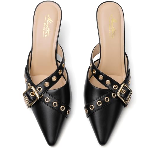 Image of Mostrin Kitten Heels for Women Pointed Closed Toe Heels Vintage Stiletto Dressy Pumps Shoes for Office Work Party