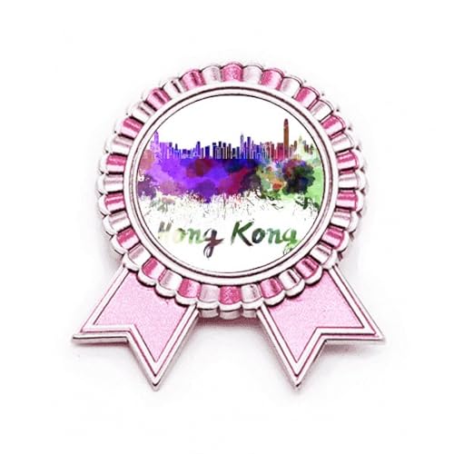 Broche rose aquarelle Hong Kong Chine en métal souvenir idéal format M