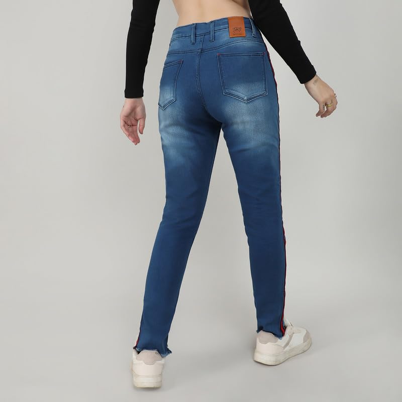 Image of PINACOLADA Women's Side-Striped Denim Jeans for Casual Wear | Light-Wash | Regular Fit | Button Closure | Cotton Denim Jeans Crafted with Comfort Fit for Everyday Wear