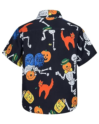 Boys Halloween Shirts Kid Funny Pumpkin Ghost Print Button Up Top Short Sleeve Hawaiian Dress Shirt for 3-14 Years2