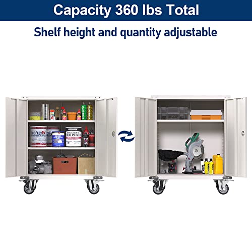 Aobabo 35.4'' Tall Metal Storage Cabinet With Wheels,Lockable Rolling Storage Cabinet For Office,Home,School，Steel Tool Chest Cabinet With 2 Shelves,White… #TOP1