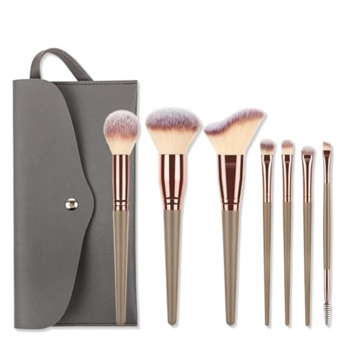 KEWUF Pinceaux Maquillages, Lot de 7 Set Pinceaux Maquillage Professionnel avec Trousse en Cuir PU, Kit Pinceau Maquillage Champagne Doré Trousse Makeup Brushes pour Fond de Teint Mélange de Poudre