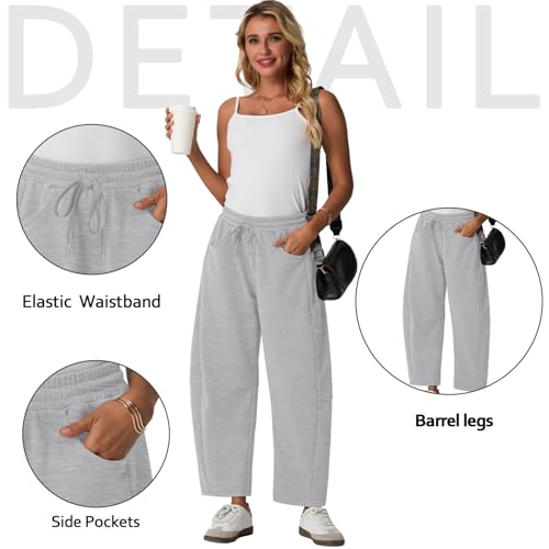 Lepunuo Barrel Sweatpants Women Casual Baggy Elastic Waisted Pants Wide Leg Gym Trousers with Pockets
