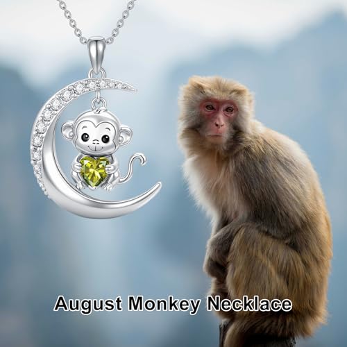 Image of PROESS Animal Birthstone Necklace 925 Sterling Silver Otter /Axolotl /Hippo /Elephant /Dachshund /Monkey /Red Panda Pendant Necklace Animal Birthstone Jewelry Gifts for Women