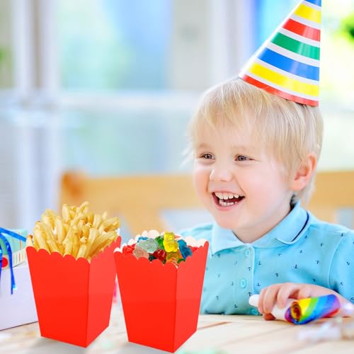 50 Stück Popcorn Boxen Klein, 3 Farben Popcorn-Kartons, Popcorn Tüten Pappe, Popcorn Snacks Süßigkeiten Behälter, Popcorn Eimer für Familienfeier Kinoabende Geburtstagsfeier, 5.5x7.5x10.7cm (Rot)