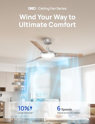 Image of DREO Ceiling Fans with Lights and Remote, 52'' Grey Ceiling Fan, 5CCT, 6-Level Dimmable, 6 Speeds, Quick-install, Quiet Reversible DC Motor, 1-4-8H Timer, Bedroom Ceiling Fan