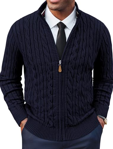 PJ PAUL JONES Mens Cardigan Sweater Full Zip Up Stand Collar Cardigans Long Sleeve Knitted Sweaters - Main Image