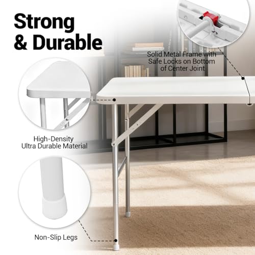 Mesa Plegable de Plástico XSMDAUTO de 4FT, Mesa Rectangular Portátil Blanca para Camping, Picnic y Fiesta miniatura 4
