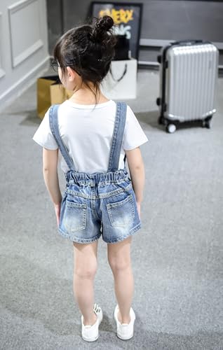 Image of KIDSCOOL SPACE Baby Little Girl Jean Overalls,Big Ripped Denim Shortall