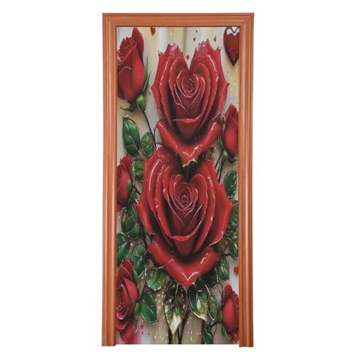 FLildon Red Roses Valentine's Day Door Cover Decoration, Party Accessory Porch Decor for Festive Ornament Room Door Covers 32 x 79 Inch