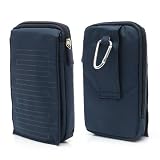 DFV mobile - Wielofunkcyjna nylonowa torba w pionowe paski z zamkiem błyskawicznym i karabińczykiem do Maxwest Orbit Z50 - niebieska (16 x 9,5 cm)