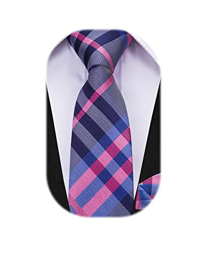 Dubulle Pink And Blue Plaid Tie For Kids With Pocket Square Set For Formal Wedding #TOP18
