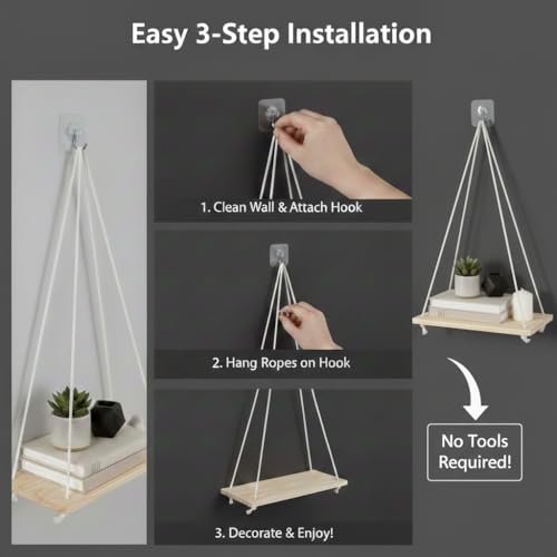 Image of No-Drill Wall Hanging Shelf | Elegant Boho Wall Decor for Plants and Home Decoration, Living Room, Bedroom & Balcony | Handwoven Art Piece