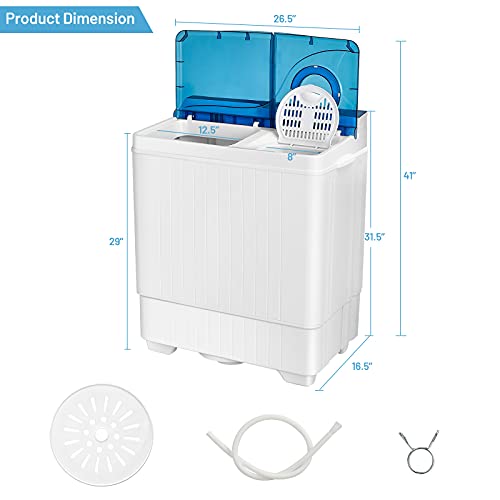 Giantex Washing Machine Semi-automatic, Twin Tub Washer with Spin Dryer, 26lbs Capacity, Built-in Drain Pump, Portable Laundry Washer, Compact Washing Machine for Apartment, Dorm and RV (White+Blue) - Image 5