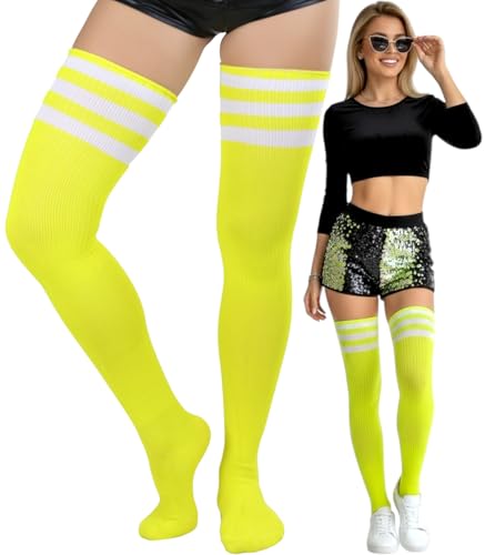 Image of ToBeInStyle Women's Heavyweight Knit Thigh High Long Socks w /Contrast 3 Stripe Top Band