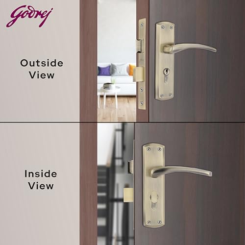 Image of Godrej Mortise Lock | BM 01 Handle Lock Set | 200mm Lockbody | Europrofile Cylinder 60mm Knob from Inside | for Home & Office | Antique Brass Finish | 3 Keys | Double-Throw Deadbolt | 5 Year Warranty